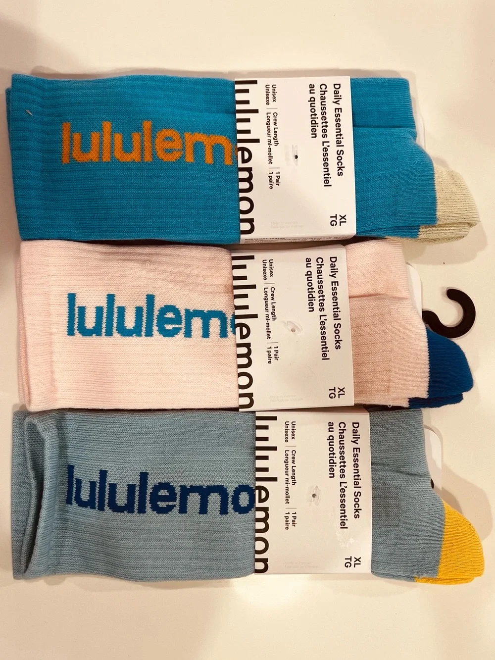 Lululemon Daily Essential Crew Socks XL 3 Pair Bundle Multicolor NWT